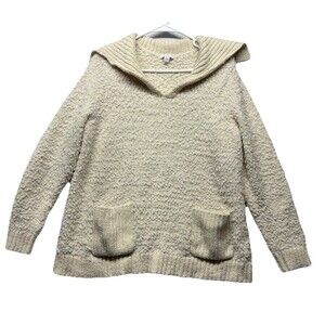 Women's J. Jill Textured Chunky Knit Shawl Collar Pullover Sweater Sz L Pockets